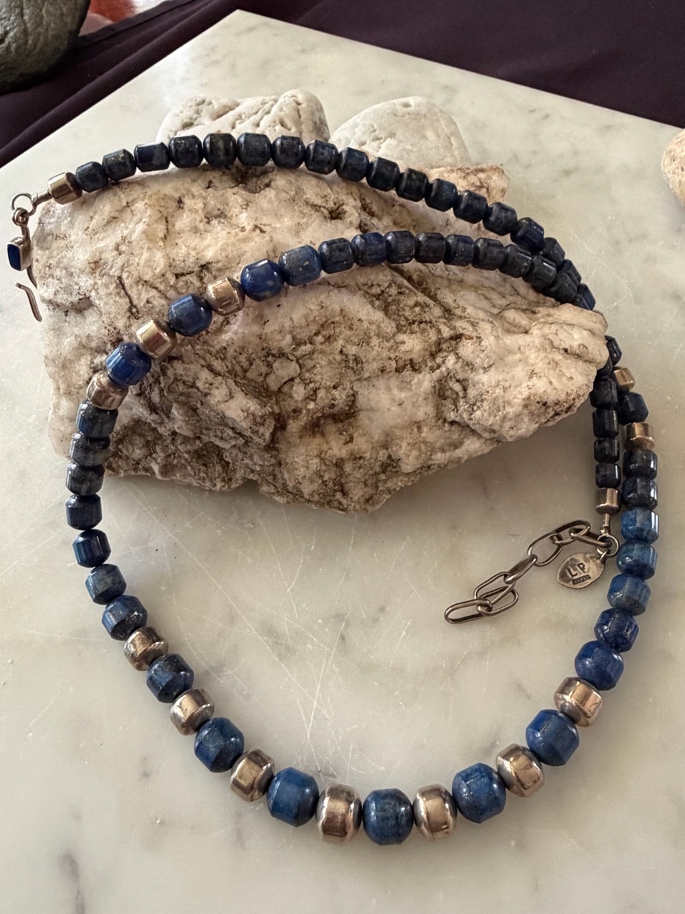 Native American Navajo Denim Lapis & Sterling Bead Necklace Vintage by Platero